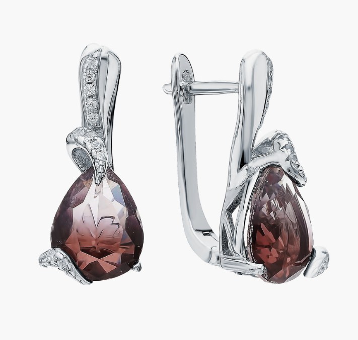 Серьги из серебра с камнем Циркон, Ситалл фото, цены