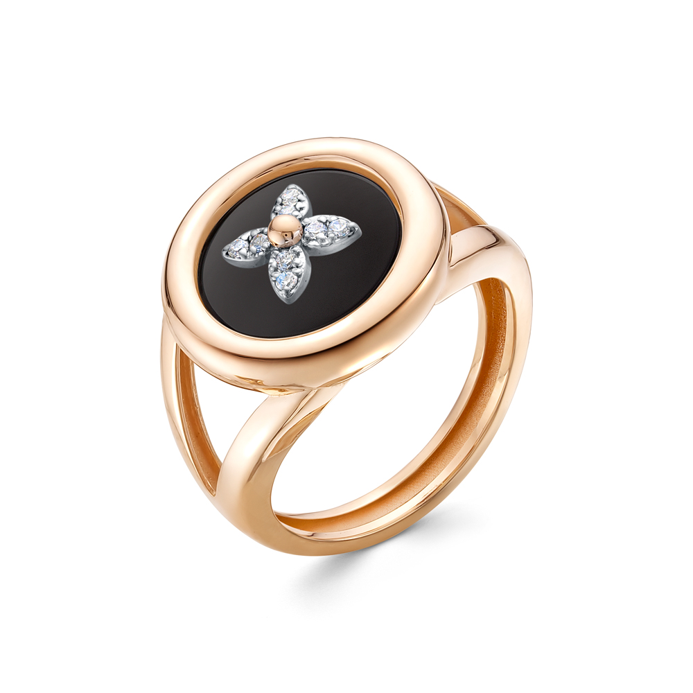 Кольцо из золота с камнем Фианит, Оникс фото, цены