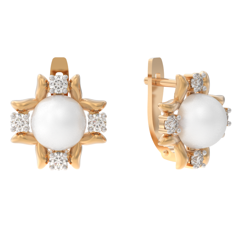 Серьги из золота с камнем Жемчуг, Фианит фото, цены