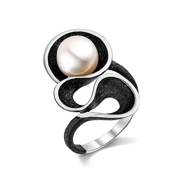 Кольцо из серебра с камнем Жемчуг, вставками эмали фото, цены