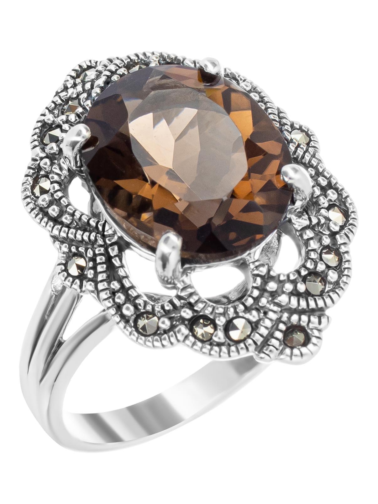 Кольцо из серебра с камнем Раух-топаз, Марказит фото, цены