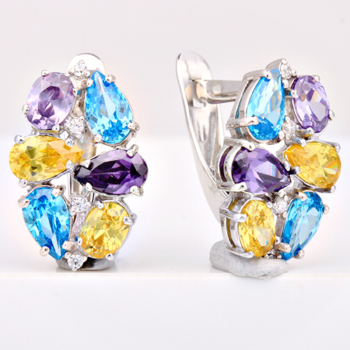 Серьги из серебра с камнем Фианит фото, цены