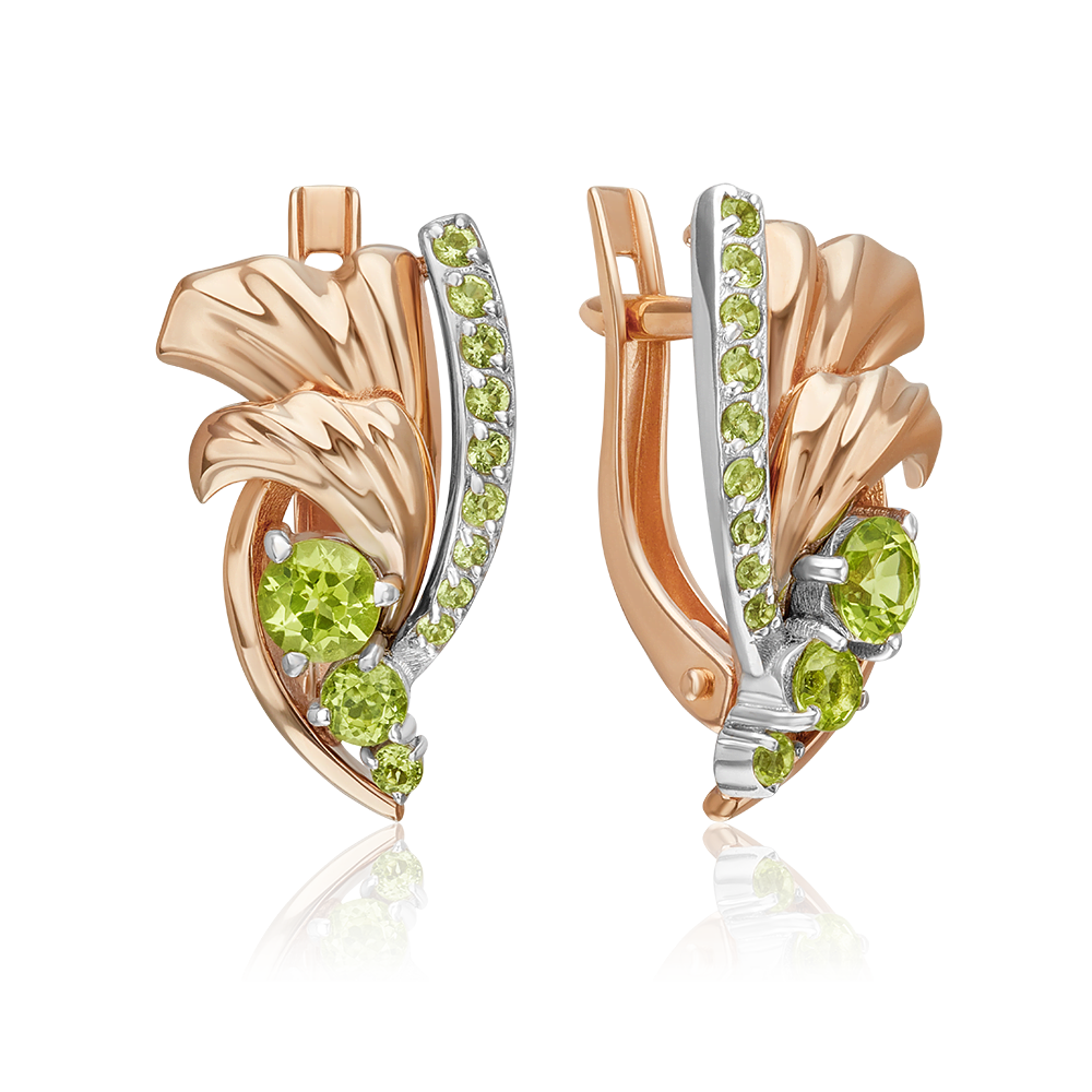 Серьги из золота с камнем Хризолит фото, цены