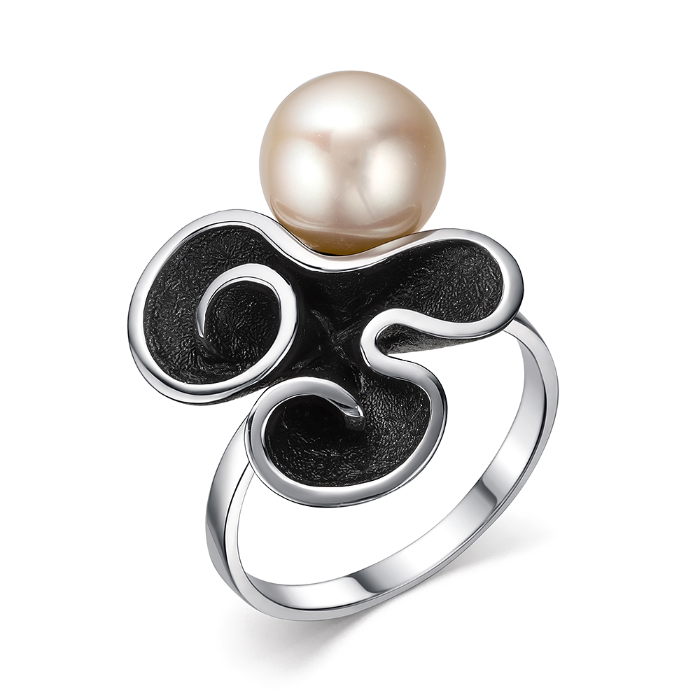 Кольцо из серебра с камнем Жемчуг, вставками эмали фото, цены