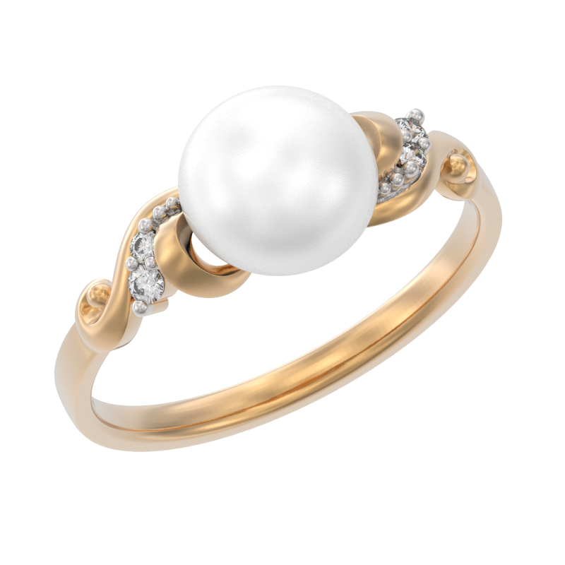 Кольцо из золота с камнем Жемчуг, Фианит фото, цены