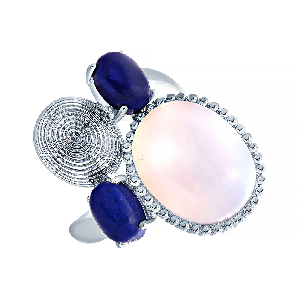 Кольцо из серебра с камнем Лазурит, Халцедон фото, цены