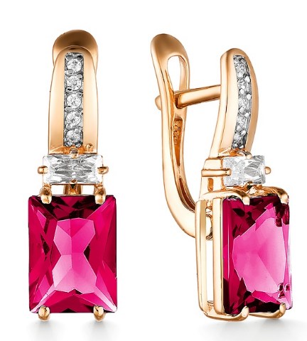 Серьги из золота с камнем Фианит, Кварц син. фото, цены