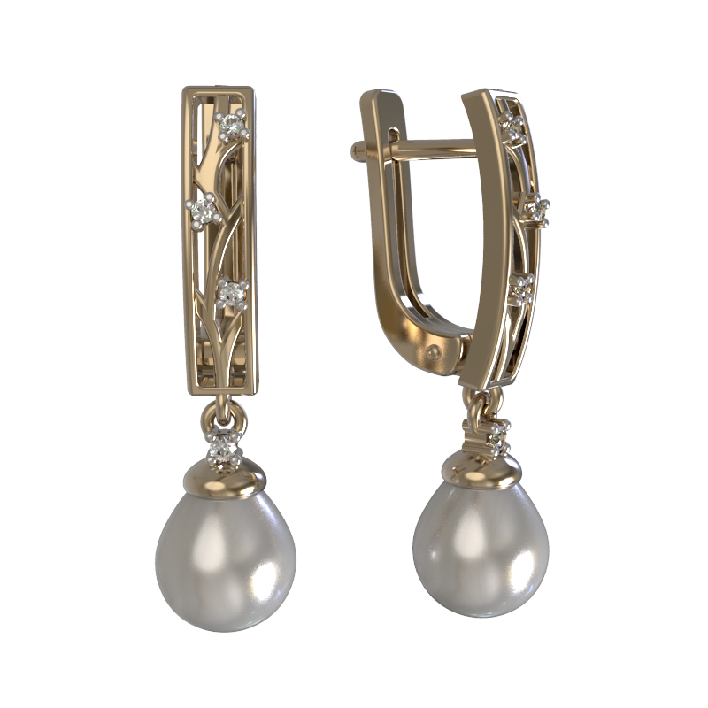 Серьги из золота с камнем Жемчуг, Фианит фото, цены