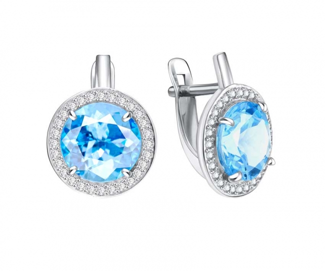 Серьги из серебра с камнем Фианит, Кварц син. фото, цены