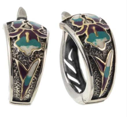 Серьги из серебра с камнем вставками эмали фото, цены