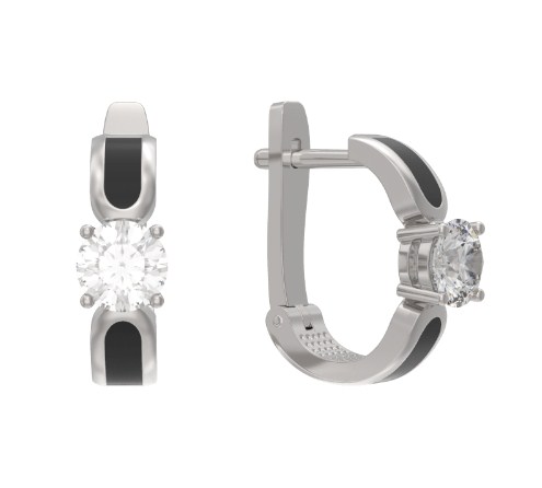 Серьги из серебра с камнем Фианит, вставками эмали фото, цены