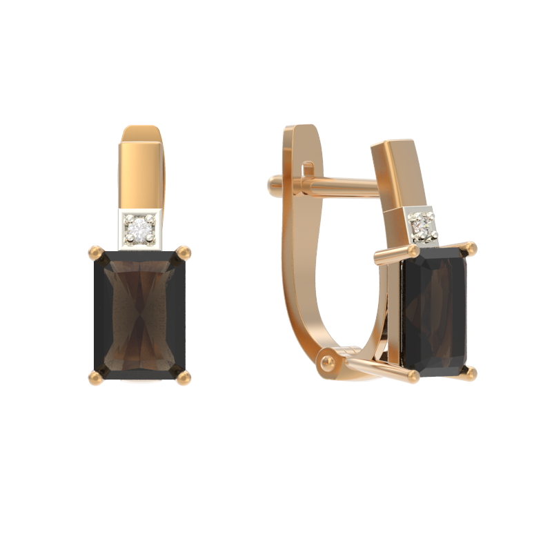 Серьги из золота с камнем Раухтопаз, Фианит фото, цены