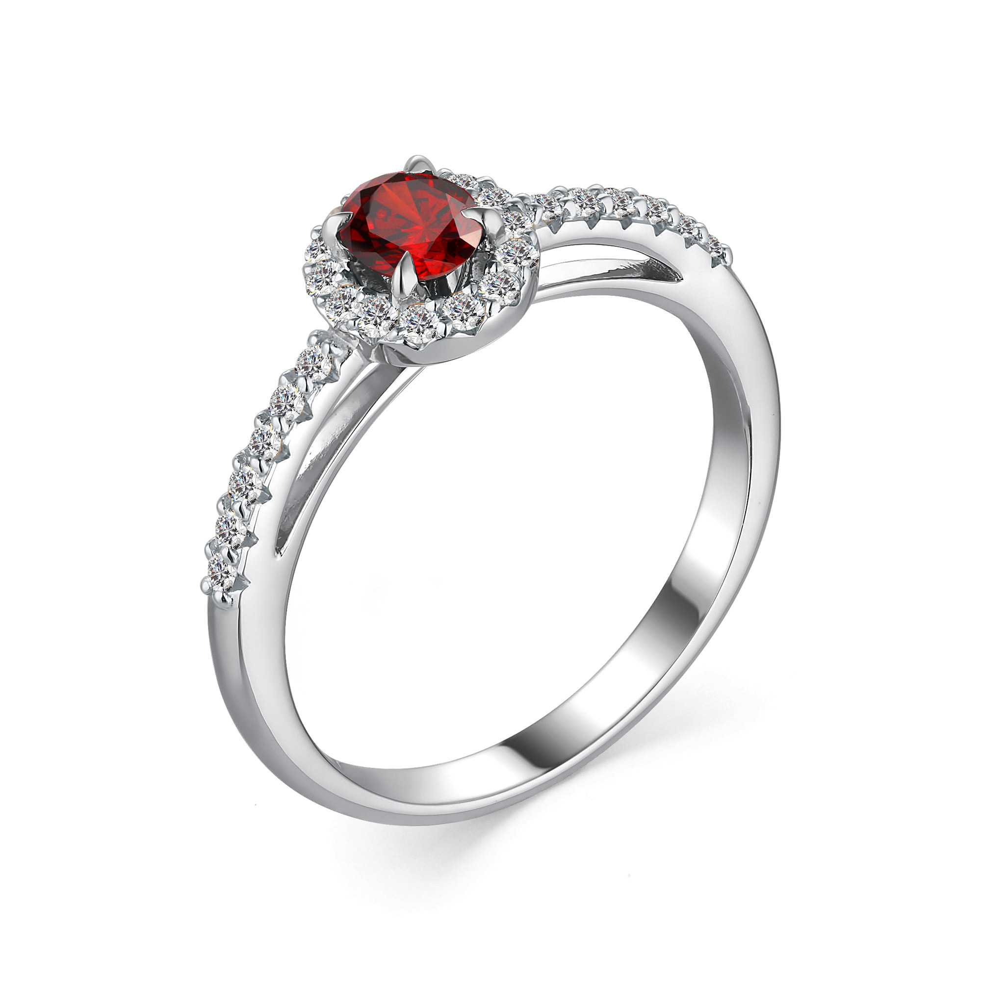 Кольцо из серебра с камнем Гранат, Фианит фото, цены