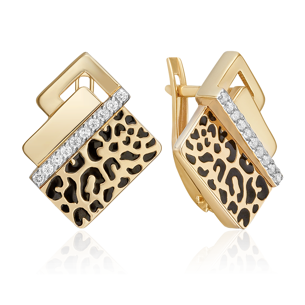 Серьги из золота с камнем Фианит, вставками эмали фото, цены