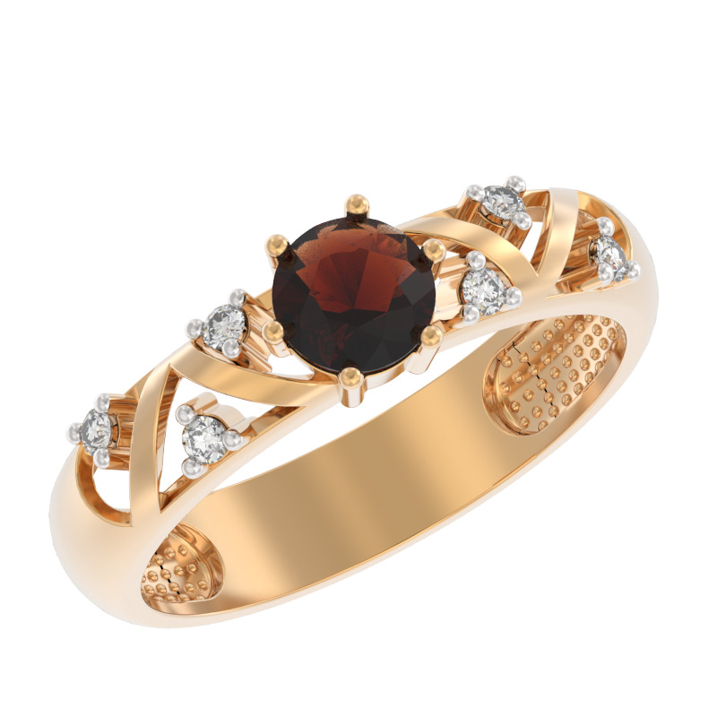 Кольцо из золота с камнем Гранат, Фианит фото, цены