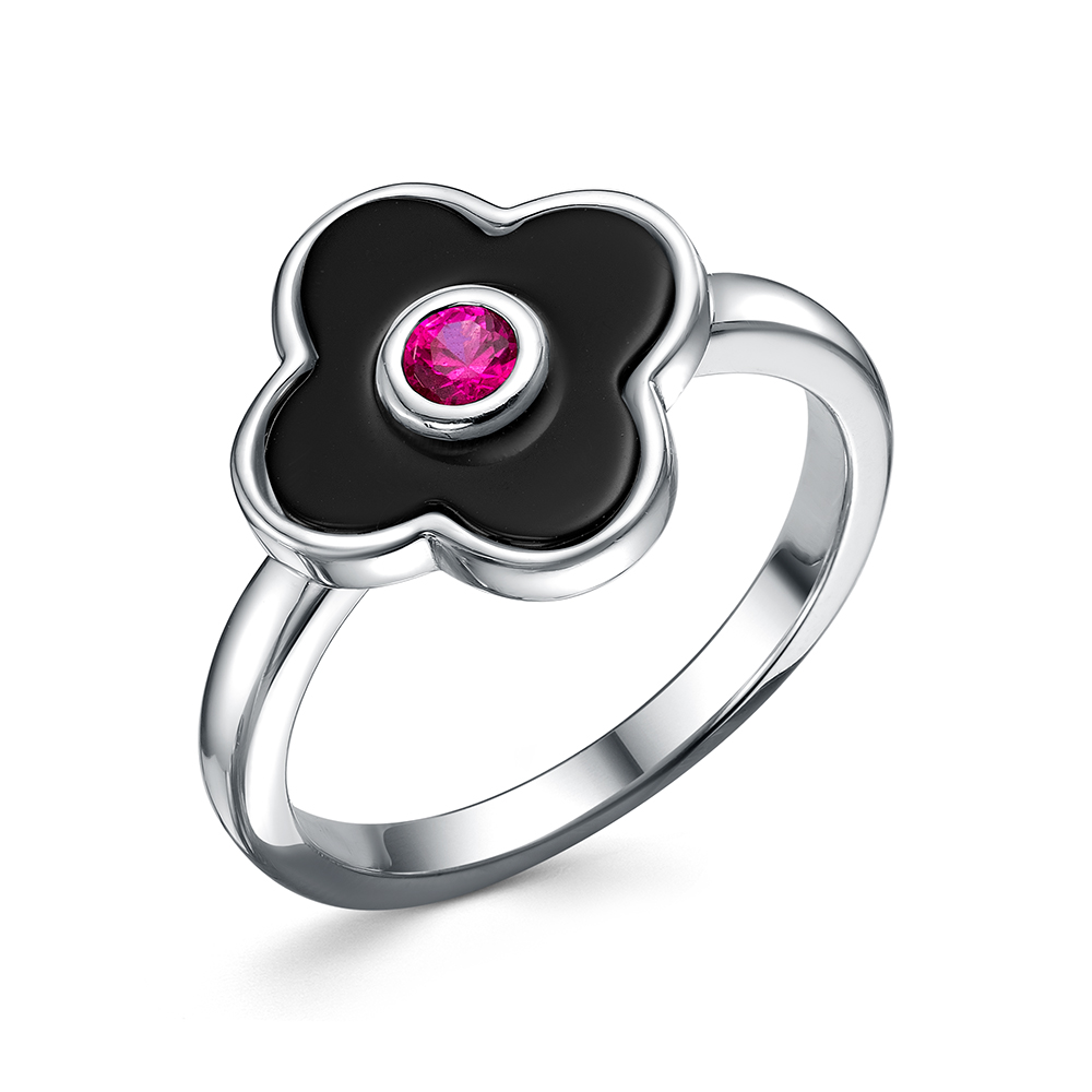 Кольцо из серебра с камнем Корунд, Оникс фото, цены