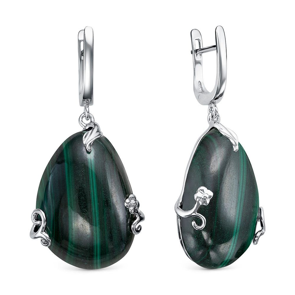 Серьги из серебра с камнем Малахит фото, цены