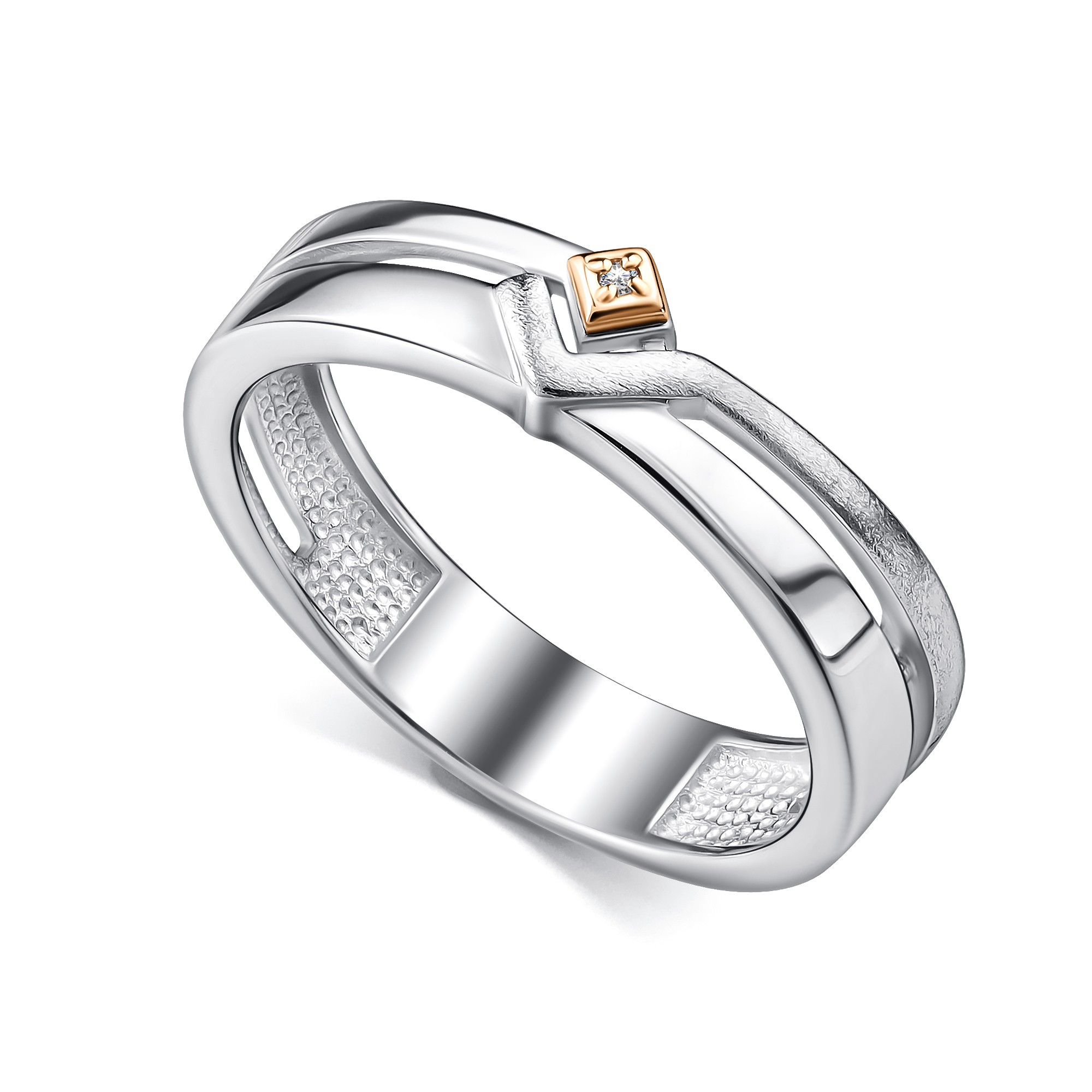 Кольцо из серебра с камнем Бриллиант, вставками золота фото, цены