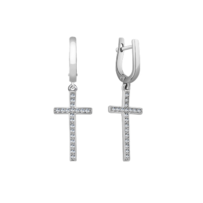 Серьги из серебра с камнем Фианит фото, цены