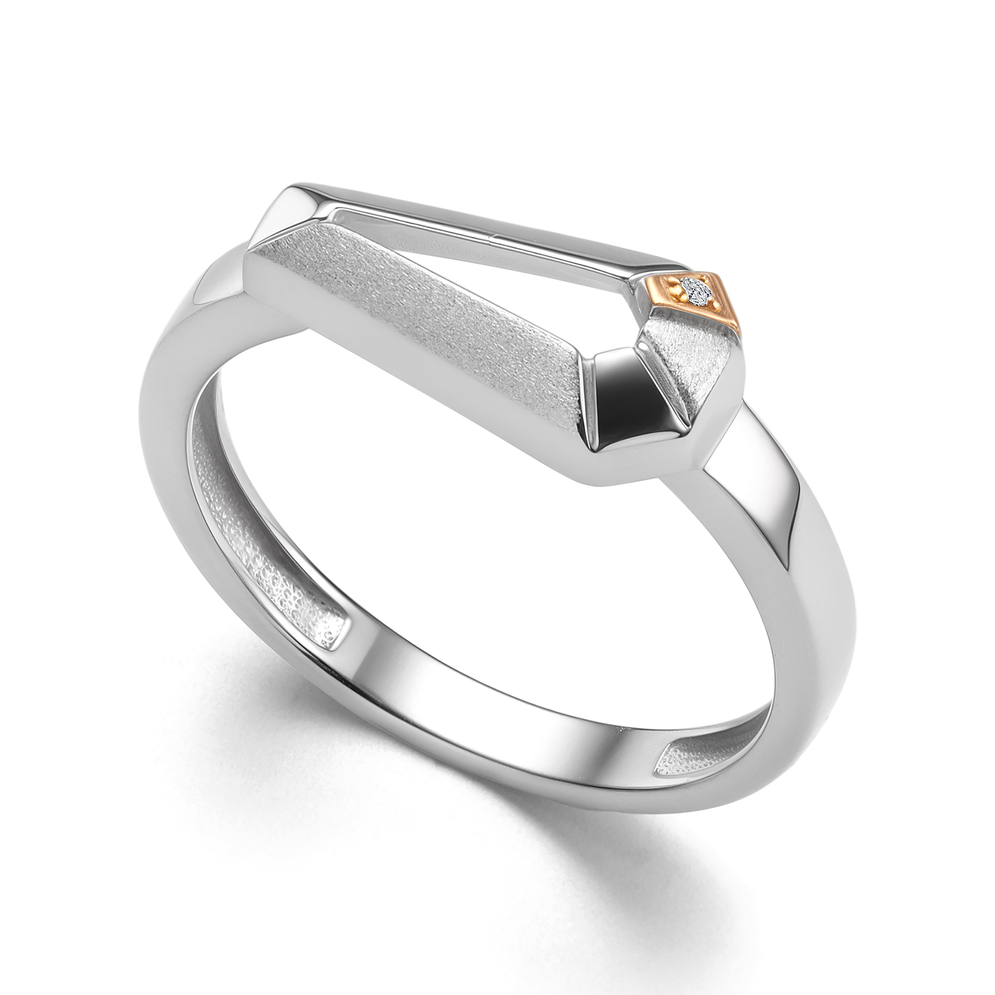 Кольцо из серебра с камнем Бриллиант, вставками золота фото, цены