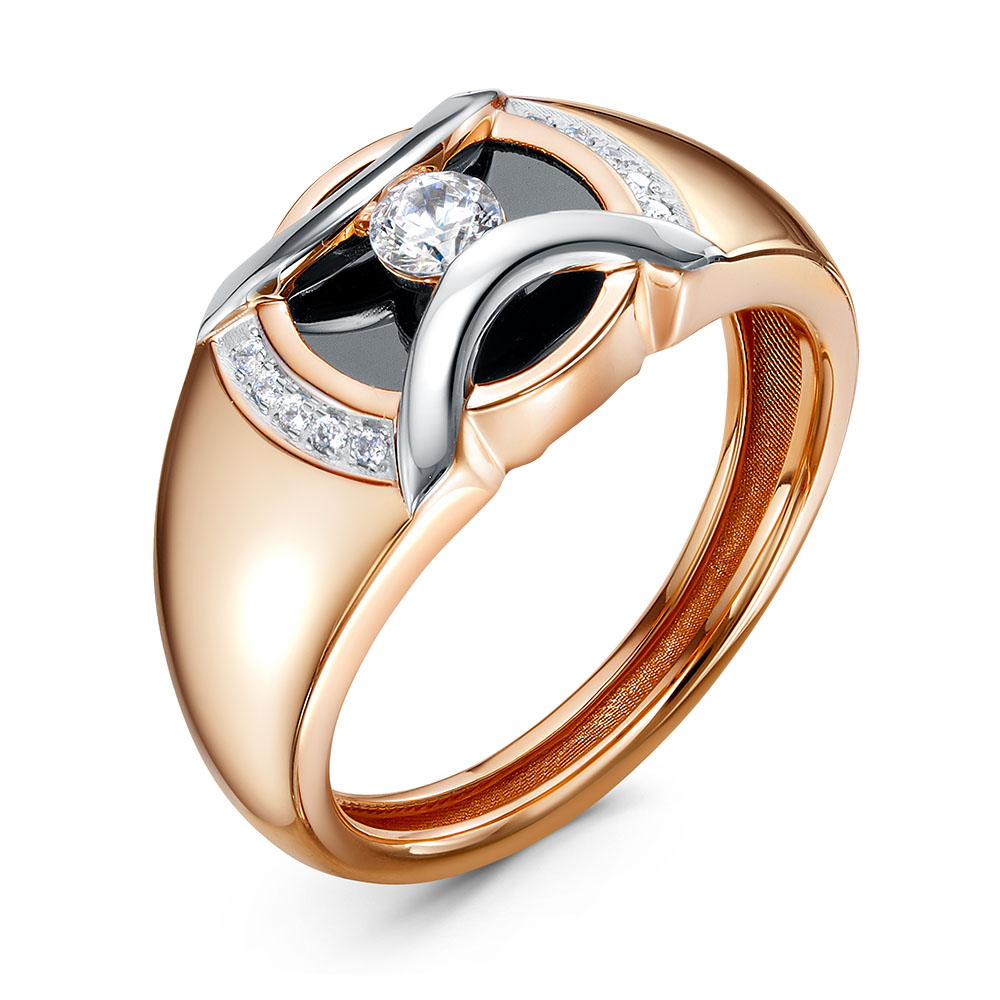 Кольцо из золота с камнем Фианит, Оникс,  фото, цены