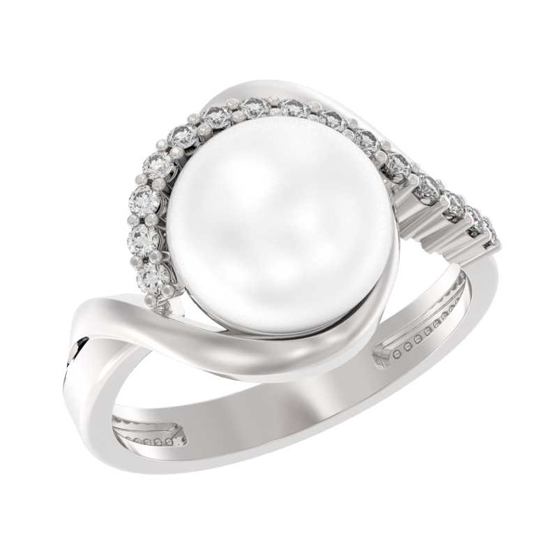 Кольцо из серебра с камнем Жемчуг, Фианит фото, цены