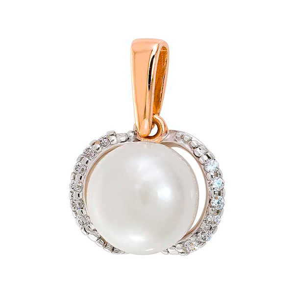 Подвеска из золота с камнем Жемчуг, Фианит фото, цены