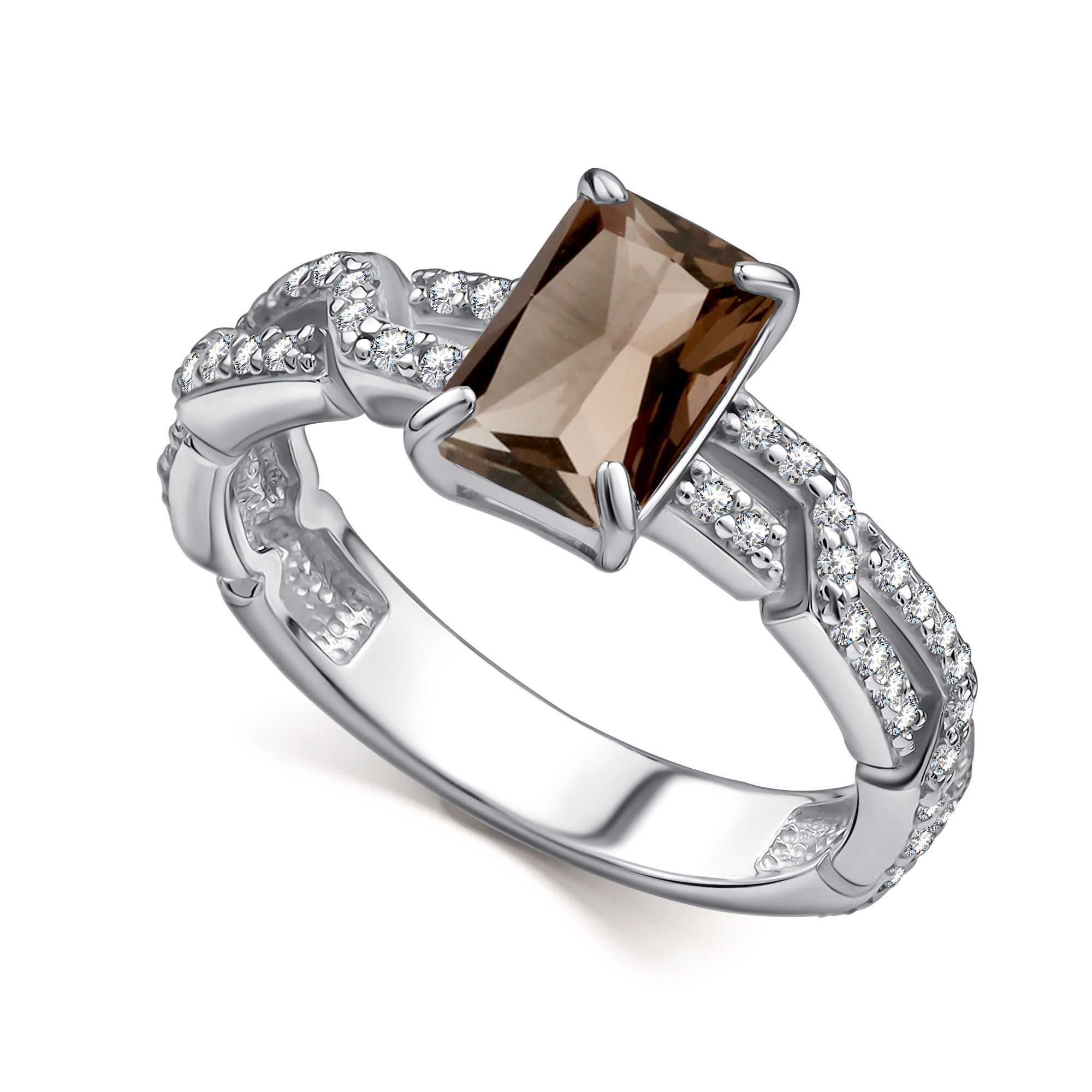 Кольцо из серебра с камнем Раухтопаз, Фианит фото, цены