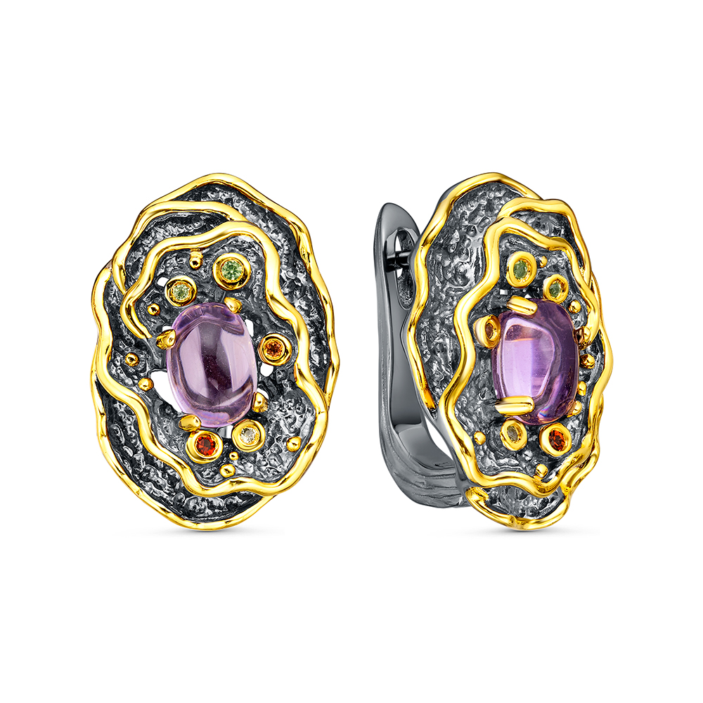Серьги из серебра с камнем аметист, Гранат, Перидот фото, цены
