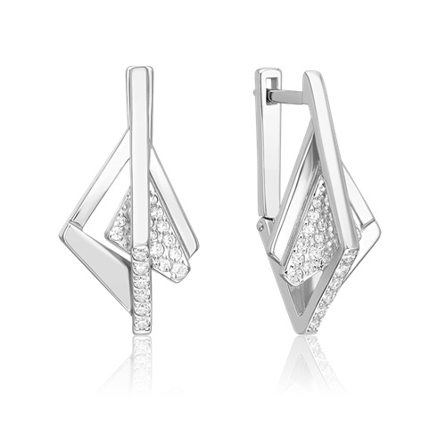 Серьги из серебра с камнем Фианит фото, цены