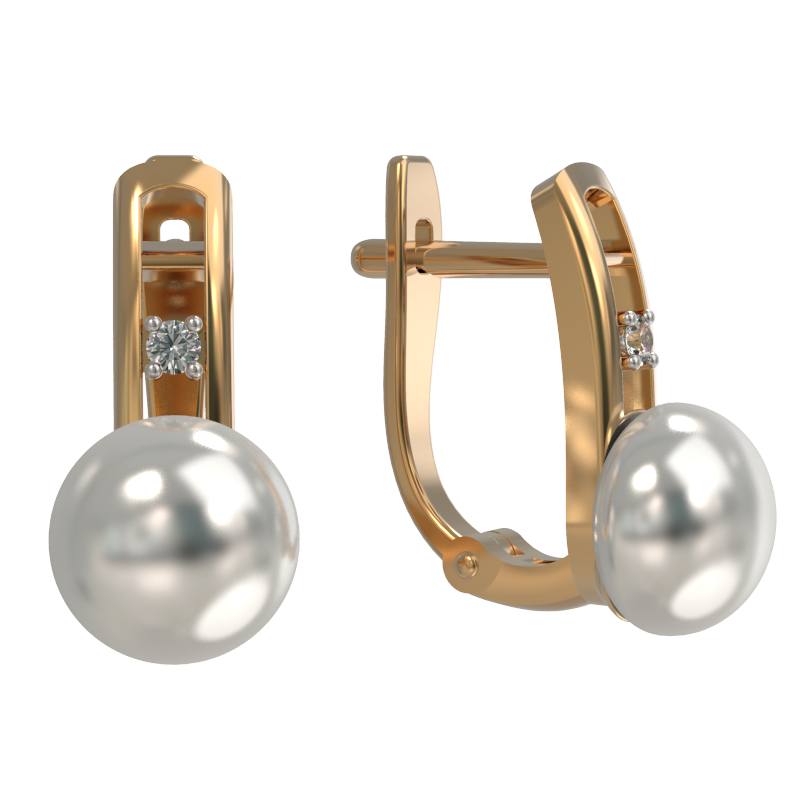 Серьги из золота с камнем Жемчуг, Фианит фото, цены