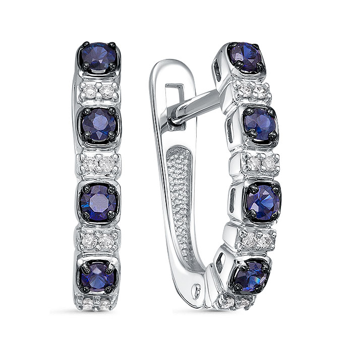 Серьги из золота с камнем Бриллиант, Сапфир фото, цены