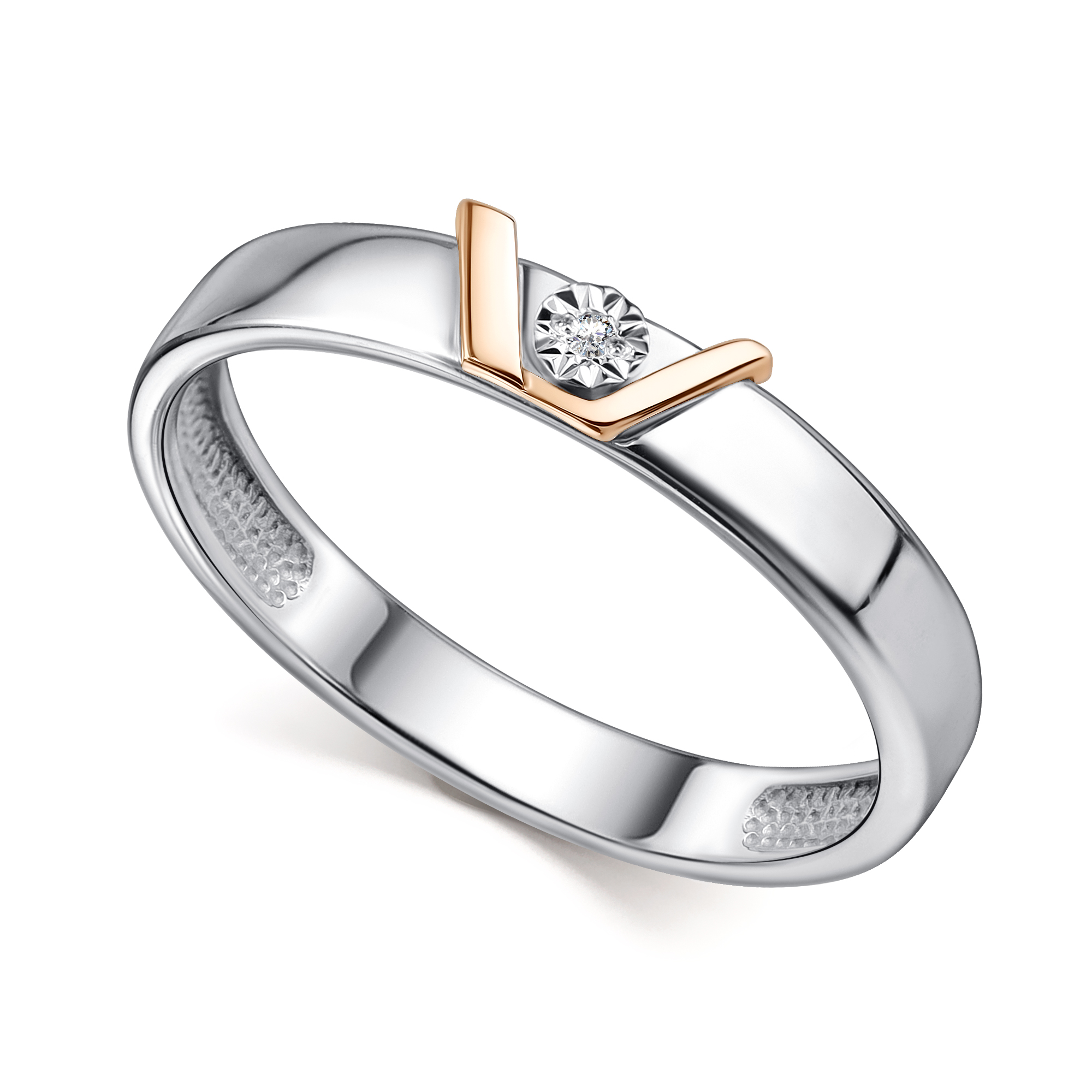 Кольцо из серебра с камнем Бриллиант, вставками золота фото, цены