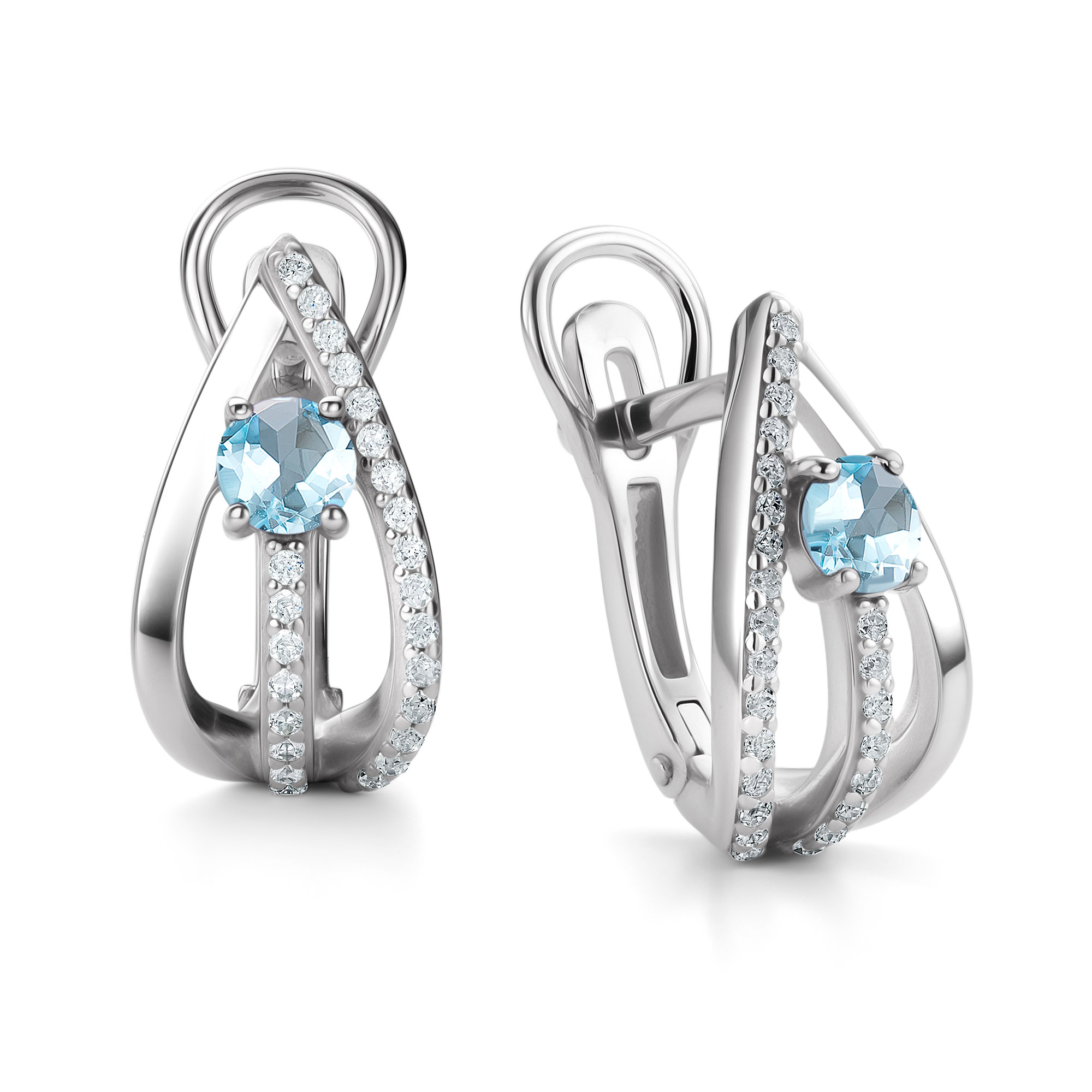 Серьги из серебра с камнем Топаз, Фианит фото, цены