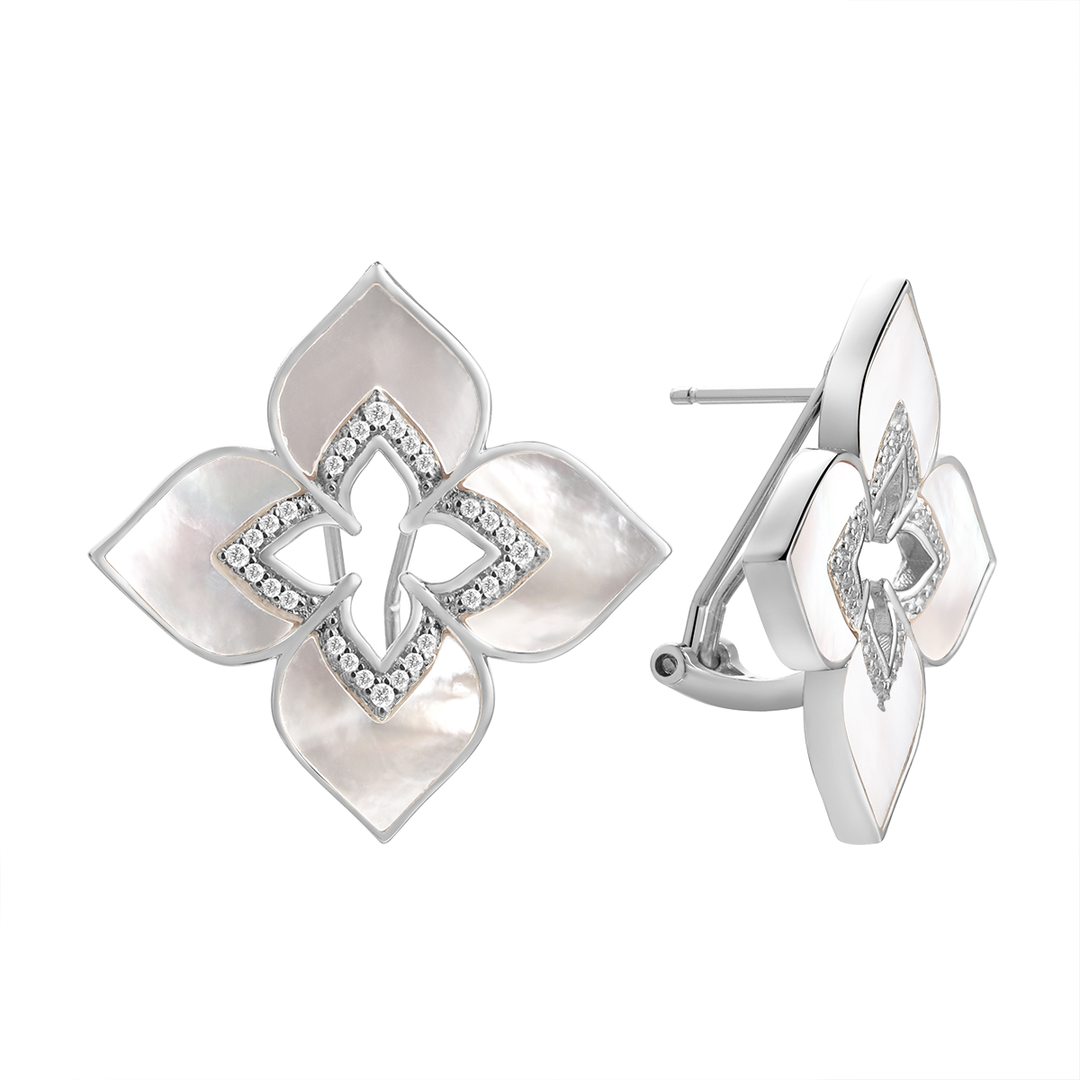 Серьги из серебра с камнем Фианит, Перламутр фото, цены