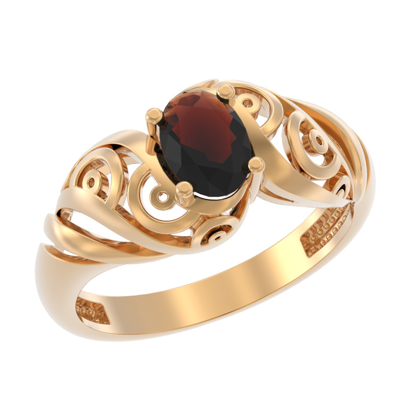 Кольцо из золота с камнем Гранат фото, цены