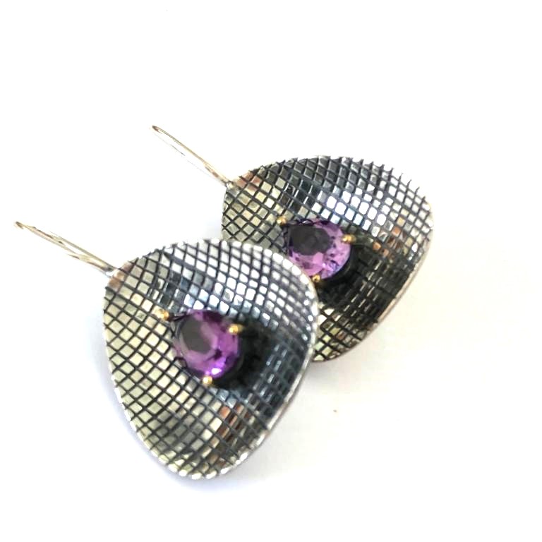 Серьги из серебра с камнем аметист фото, цены