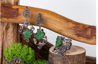 Серьги из серебра с камнем Родолит, Бриллиант, Сапфир, Кианит, Друза фото, цены