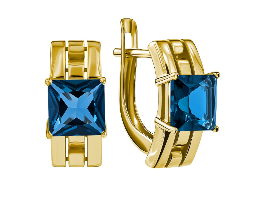 Серьги из золота с камнем Лондон топаз фото, цены