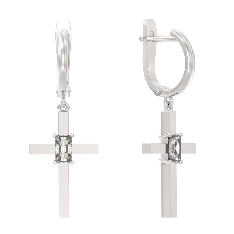 Серьги из серебра с камнем Фианит фото, цены