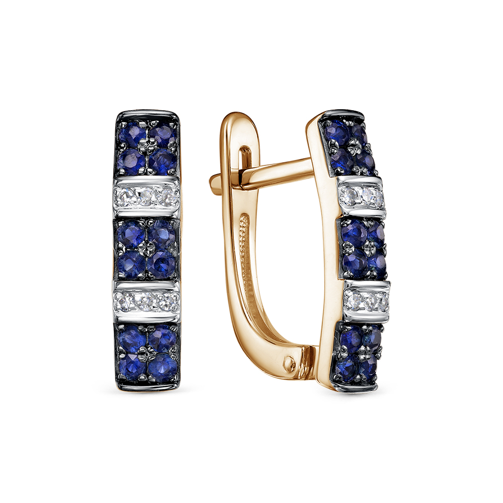 Серьги из золота с камнем Бриллиант, Сапфир фото, цены