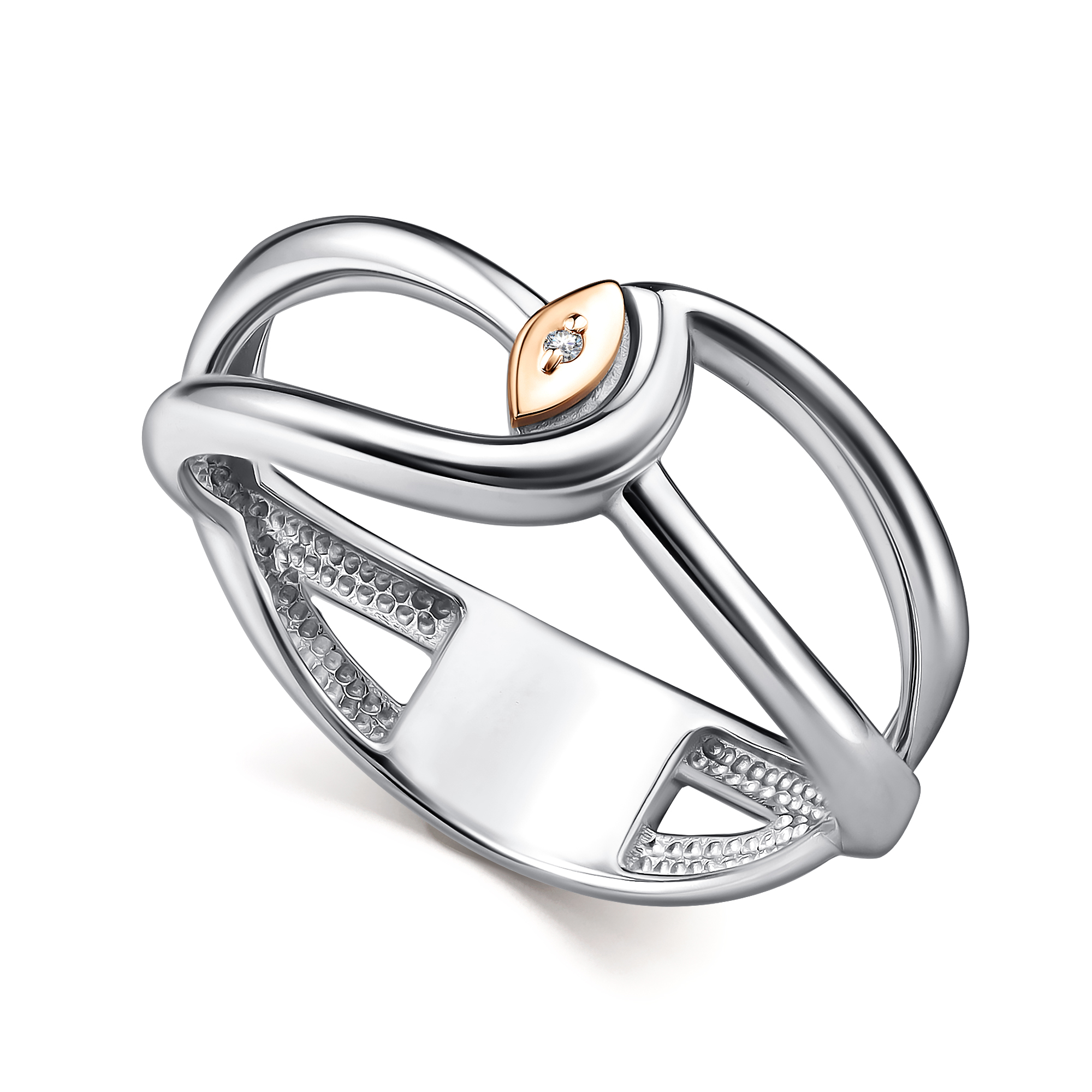 Кольцо из серебра с камнем Бриллиант, вставками золота фото, цены