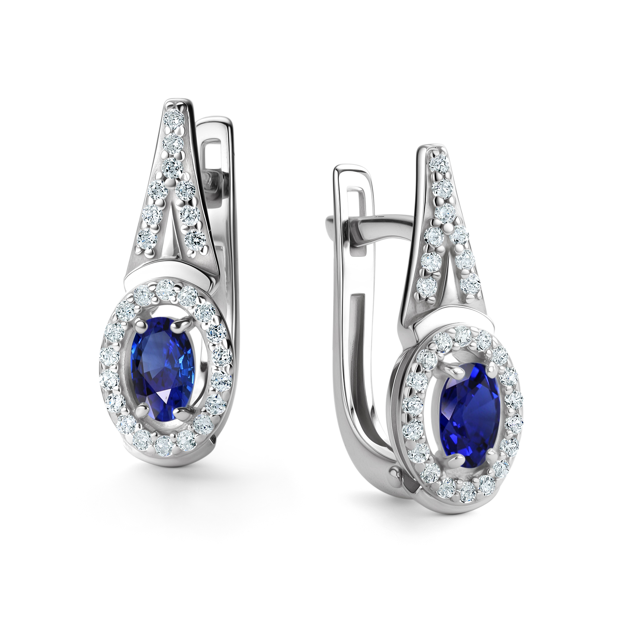 Серьги из серебра с камнем Фианит, Сапфир г/т фото, цены