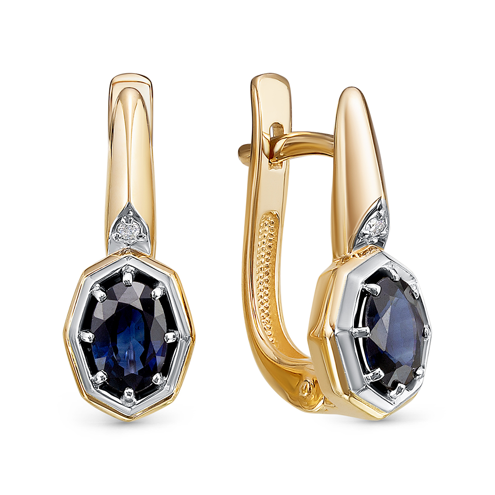 Серьги из золота с камнем Бриллиант, Сапфир фото, цены