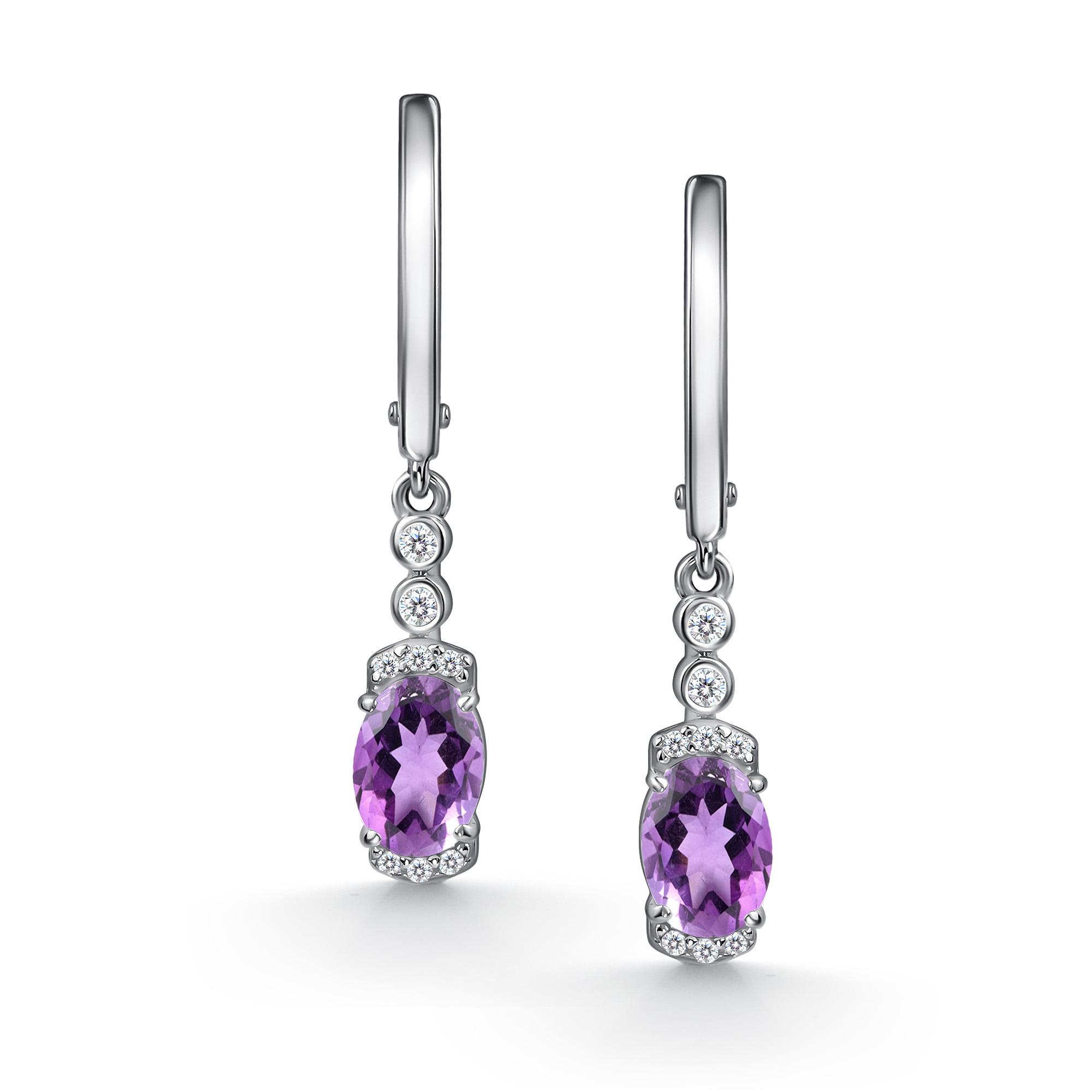Серьги из серебра с камнем аметист, Фианит фото, цены