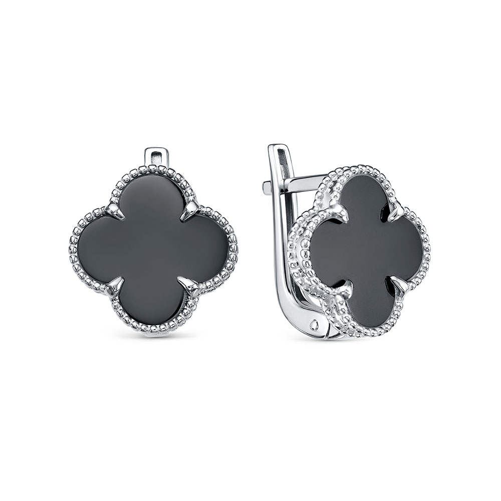 Серьги из серебра с камнем Оникс фото, цены