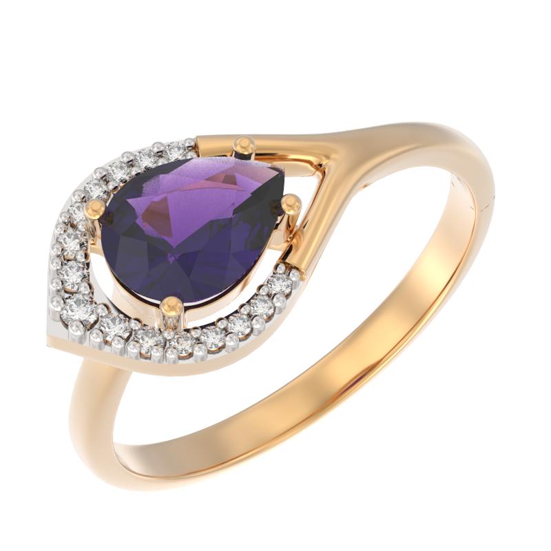 Кольцо из золота с камнем аметист, Фианит фото, цены