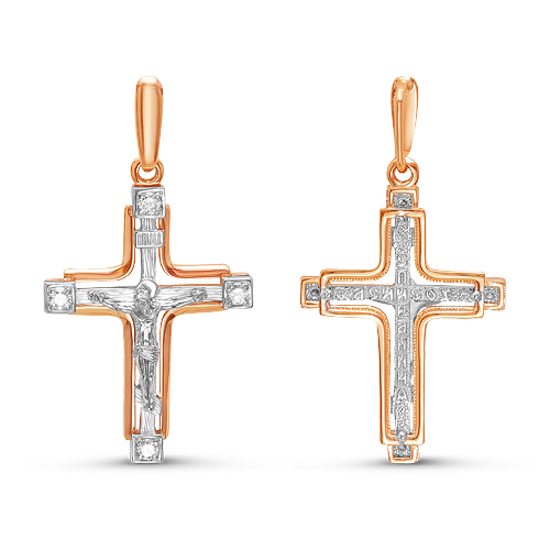 Крест из белого золота с камнем Бриллиант фото, цены