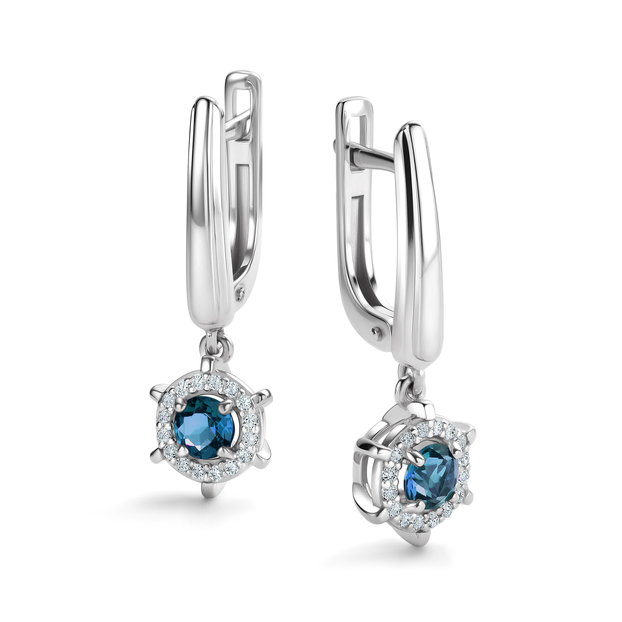 Серьги из серебра с камнем Лондон топаз, Фианит фото, цены