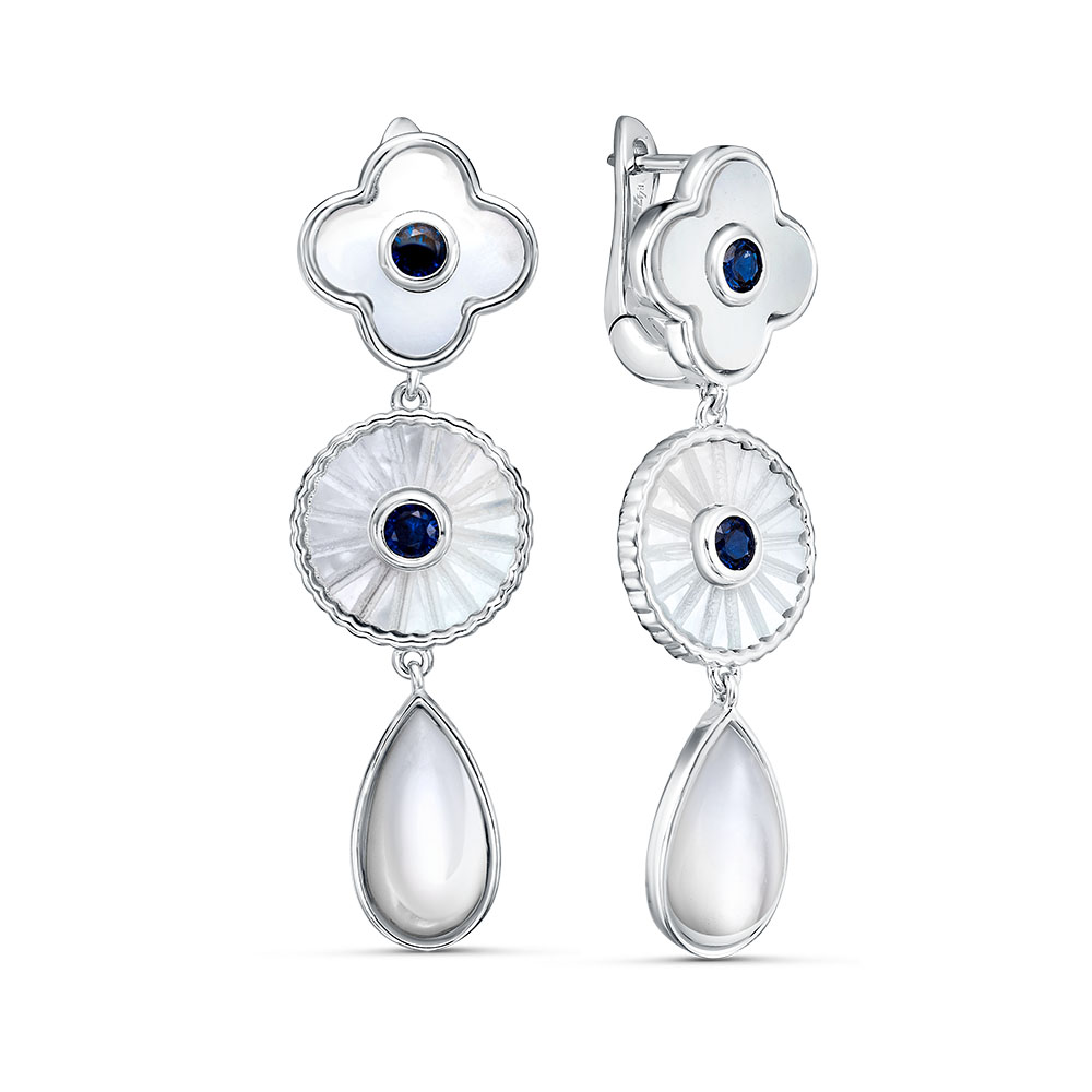 Серьги из серебра с камнем Перламутр, Шпинель синт. фото, цены